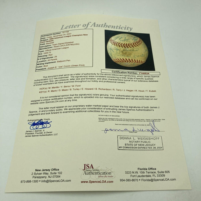 1960 New York Yankees Team Signed Baseball Mickey Mantle & Roger Maris JSA