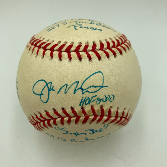 Joe Montana Signed Heavily Inscribed Career STAT Baseball Reggie Jackson COA