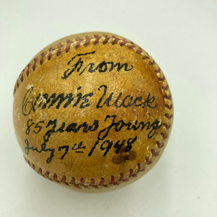 Connie Mack "85 Years Young 1948" Single Signed Baseball JSA COA