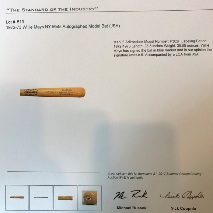 1972 Willie Mays Signed Autographed Game Model Bat PSA DNA & Grey Flannel COA