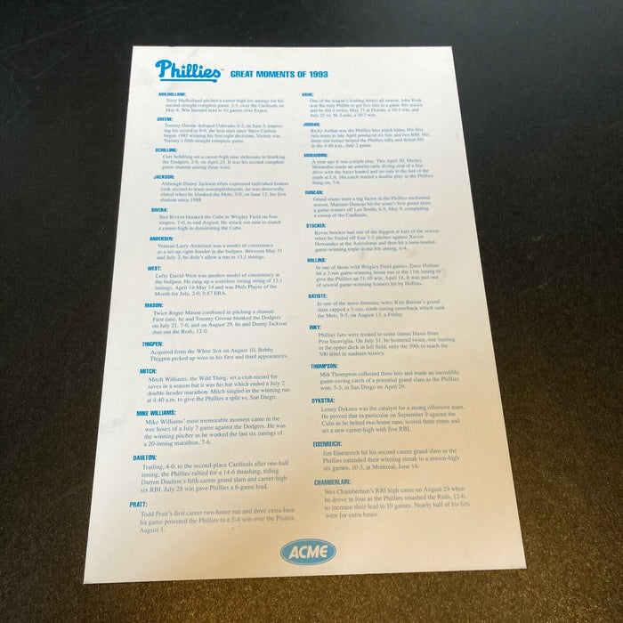 1993 Philadelphia Phillies NL Champs Team Signed Large 11x17 Poster 26 Sigs