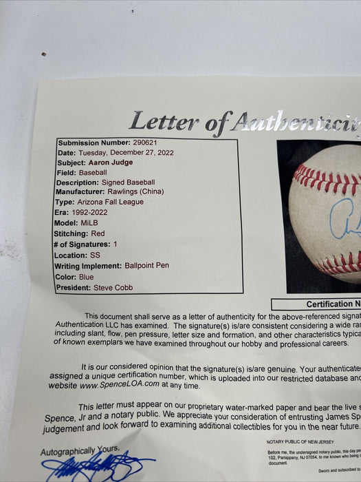Aaron Judge Pre Rookie Signed 2015 Game Used Minor League Baseball JSA COA