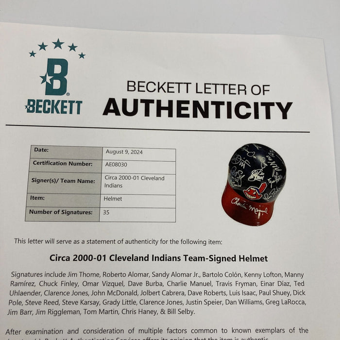 2000 Cleveland Indians Team Signed Game Helmet Manny Ramirez Jim Thome Beckett