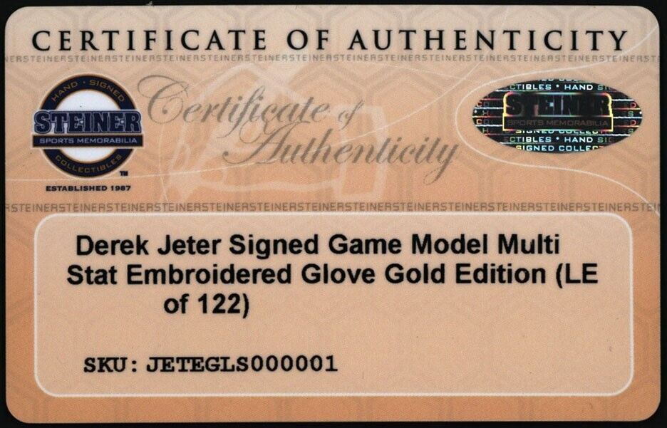 Derek Jeter Signed Rawlings Game Model STATS Baseball Glove Steiner COA