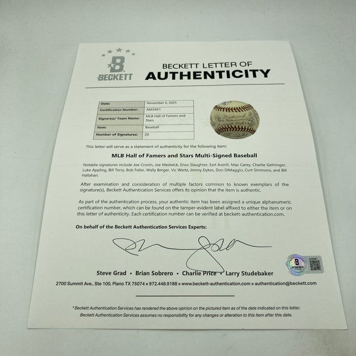 Joe Cronin Joe Medwick Earl Averill Max Carey HOF Multi Signed Baseball PSA JSA