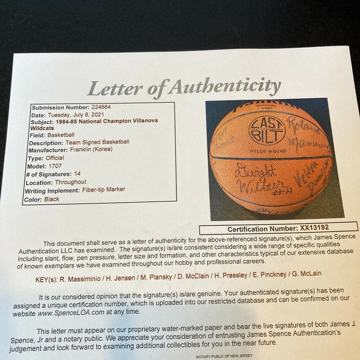 1984-85 Villanova Wildcats NCAA National Champions Team Signed Basketball JSA