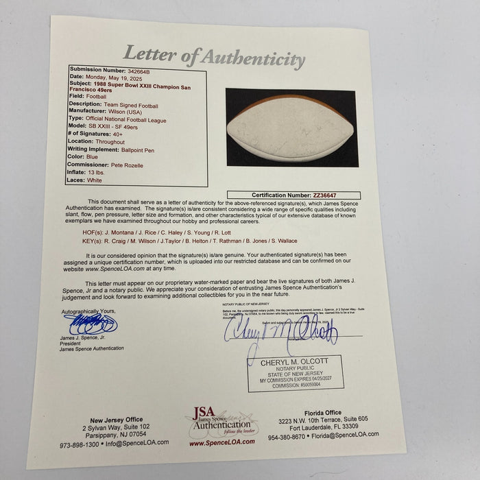 1988 San Francisco 49ers Super Bowl XXIV Champs Team Signed Football JSA COA