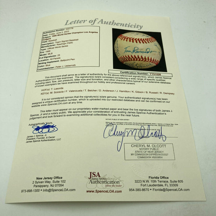 1988 Los Angeles Dodgers World Series Champs Team Signed Baseball JSA COA