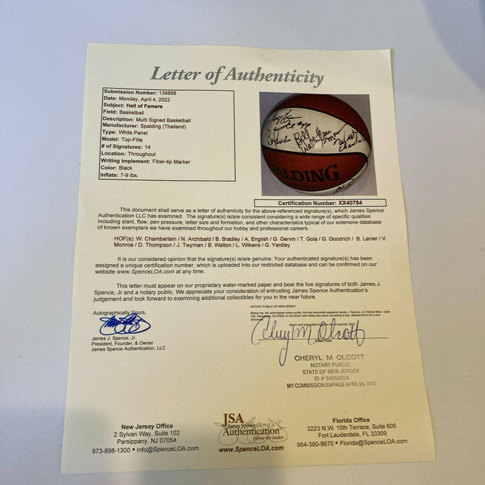 Wilt Chamberlain 2001 HOF Induction Multi Signed Basketball 14 Sigs JSA COA