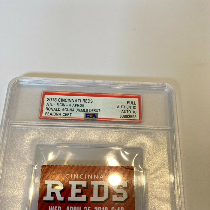 Ronald Acuna Jr. Signed Debut Full Ticket PSA DNA GEM MINT 4-25-2018
