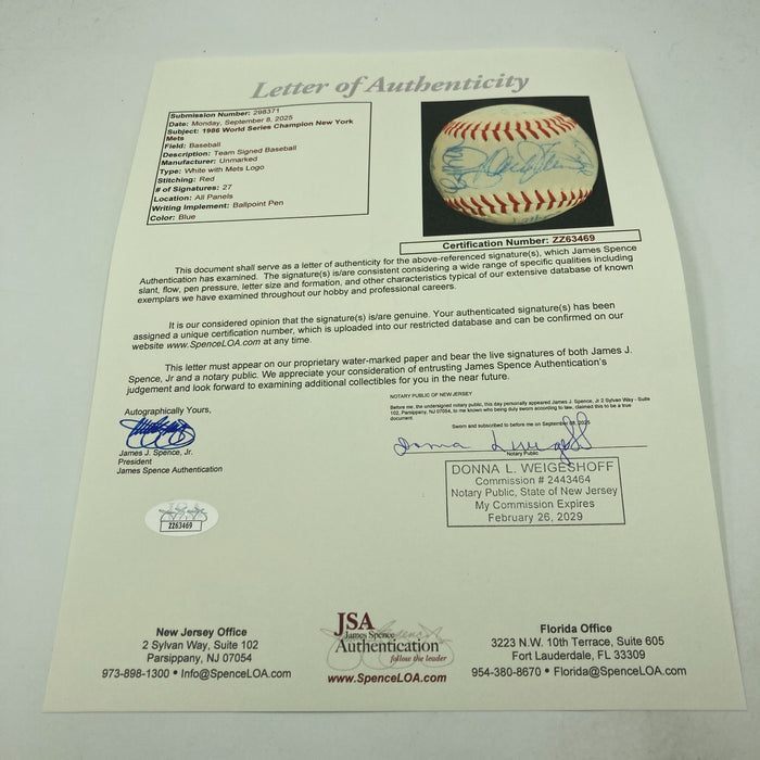 Vintage 1986 New York Mets World Series Champs Team Signed Baseball JSA COA