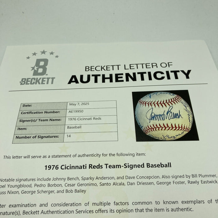 1976 Cincinnati Reds World Series Champs Team Signed Baseball Beckett COA