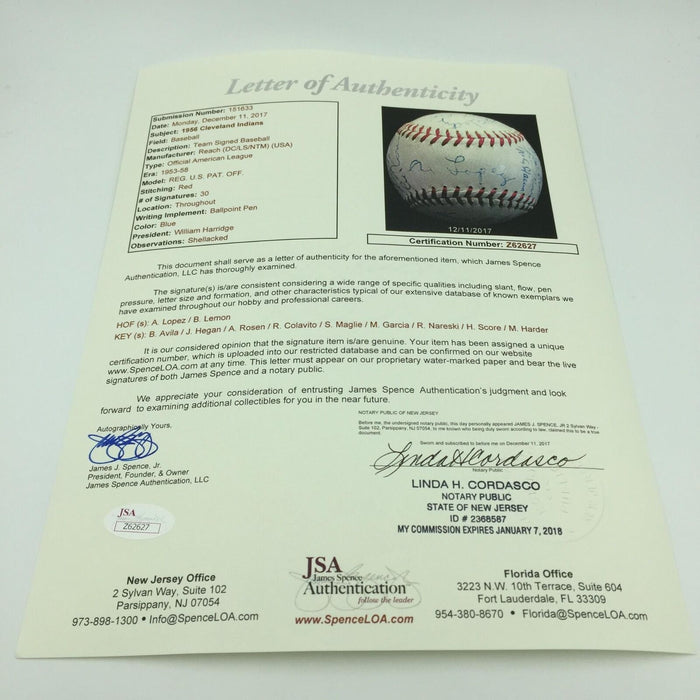 Beautiful 1956 Cleveland Indians Team Signed American League Baseball JSA COA