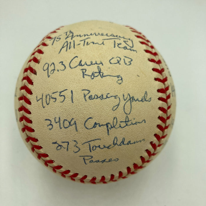 Joe Montana Signed Heavily Inscribed Career STAT Baseball Reggie Jackson COA