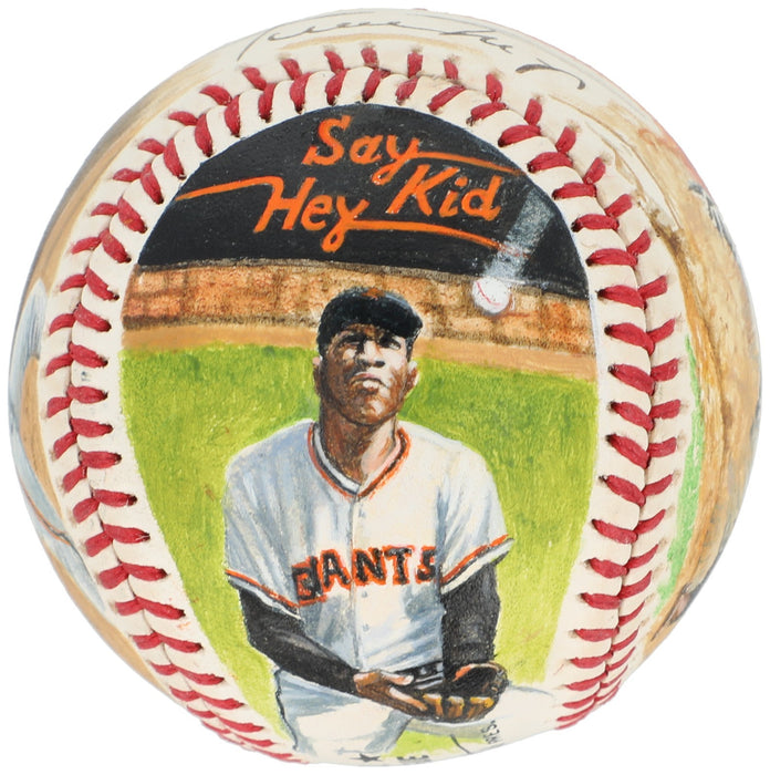 Beautiful Willie Mays Signed Ron Lewis Hand Painted Art Baseball JSA COA