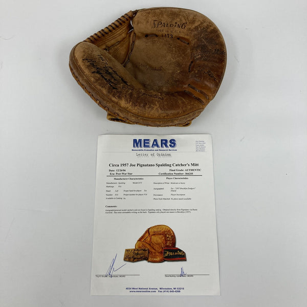 Joe Pignatano 1957 Brooklyn Dodgers Signed Spalding Game Used Catcher's Mitt JSA