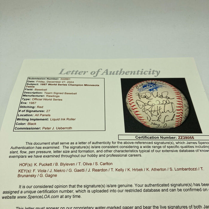 1987 Minnesota Twins World Series Champs Team Signed W.S. Baseball JSA COA