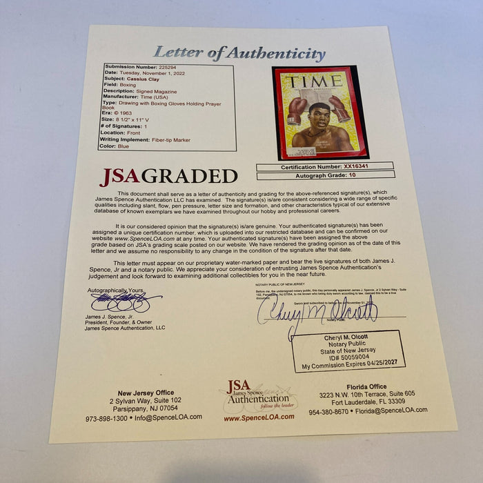 Muhammad Ali  "Cassius Clay" Signed 1963 Time Magazine JSA Graded 10 GEM MINT