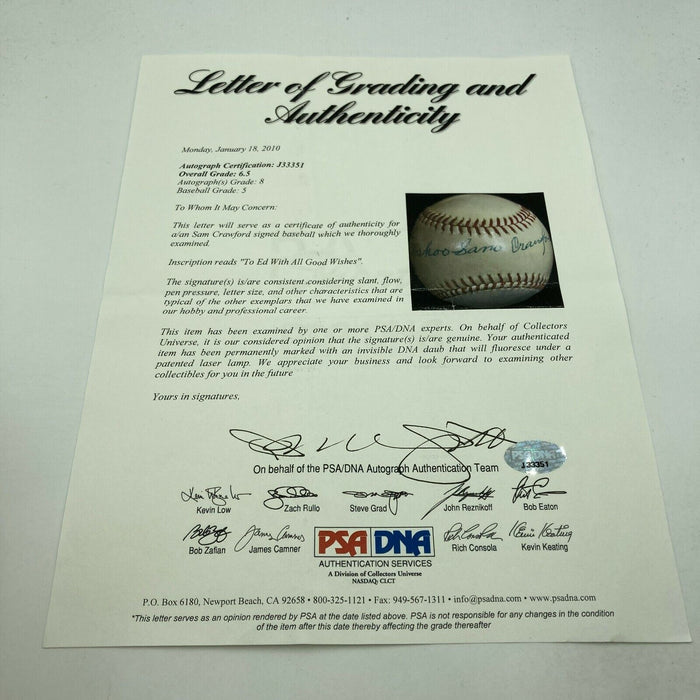 Beautiful Wahoo Sam Crawford Single Signed Baseball PSA DNA COA
