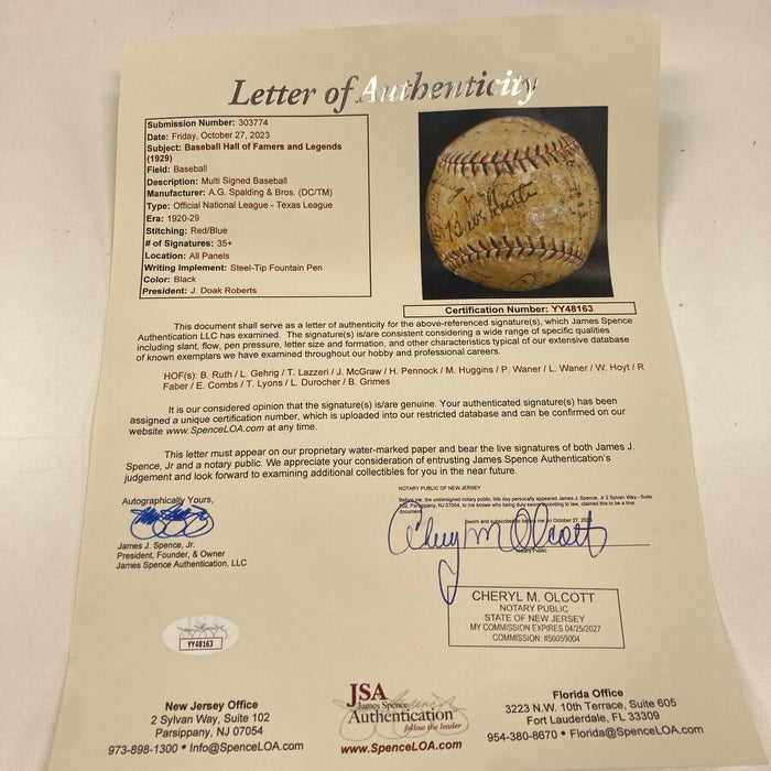 Babe Ruth Lou Gehrig Miller Huggins HOF Multi Signed Baseball JSA COA