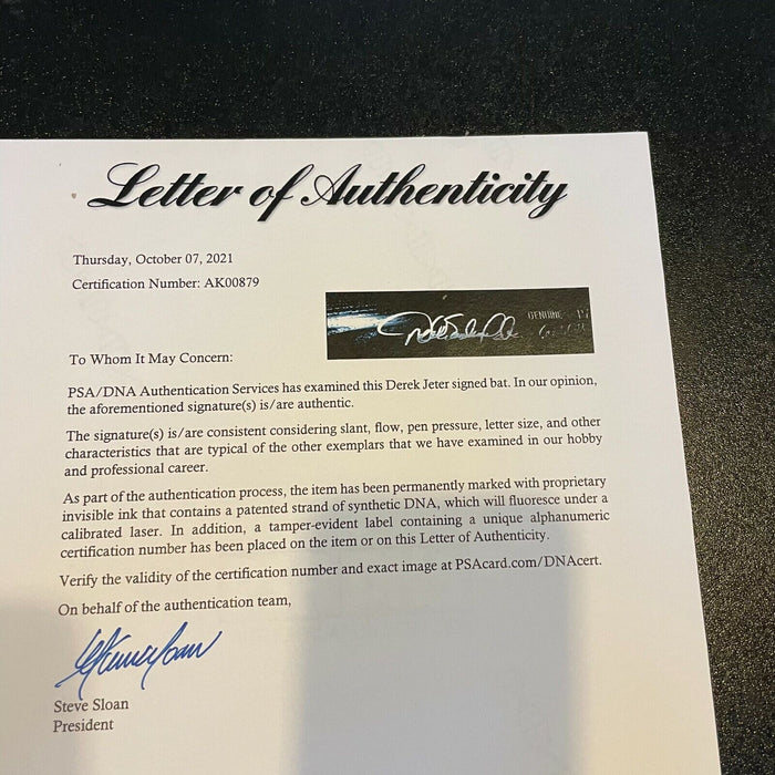 Derek Sanderson Jeter Full Name Signed Game Model Baseball Bat PSA DNA COA