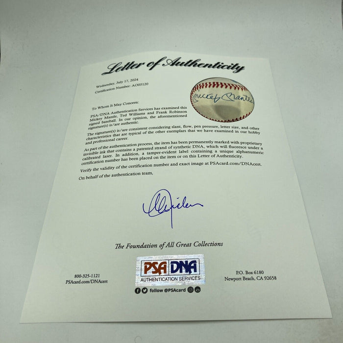 Mickey Mantle Ted Williams Frank Robinson Triple Crown Signed Baseball PSA DNA