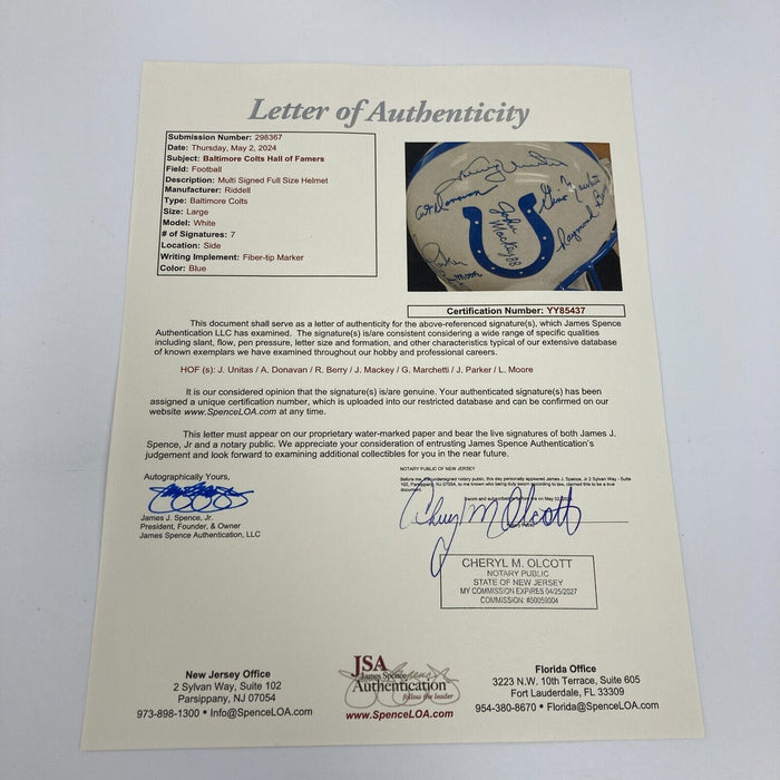 Johnny Unitas Baltimore Colts Hall of Fame Legends Signed Full Size Helmet JSA