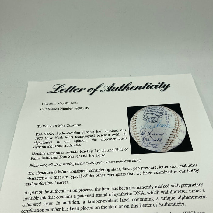1975 New York Mets Team Signed National League Baseball Tom Seaver PSA DNA COA
