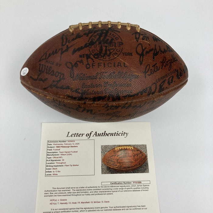 1969 Pittsburgh Steelers Team Signed Wilson NFL Game Football JSA COA