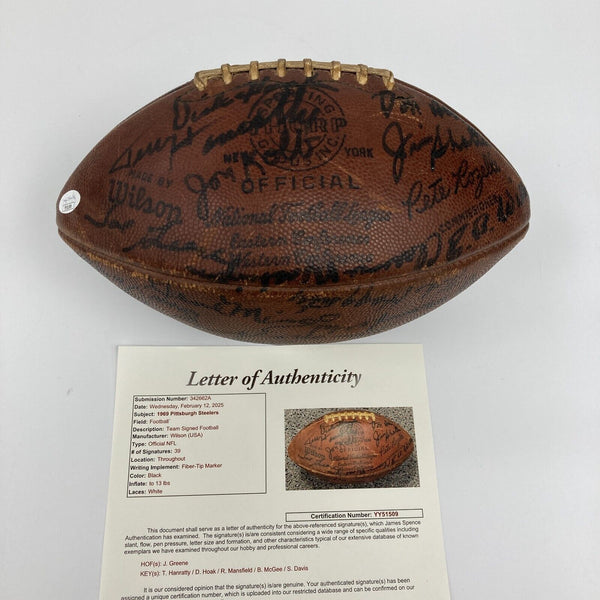 1969 Pittsburgh Steelers Team Signed Wilson NFL Game Football JSA COA