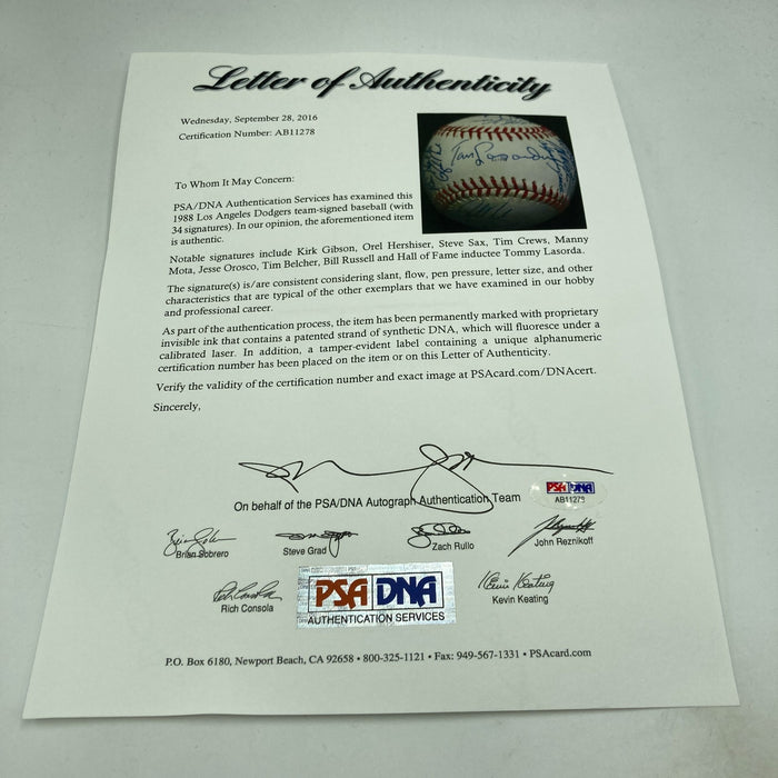 1988 Los Angeles Dodgers World Series Champs Team Signed W.S. Baseball PSA DNA