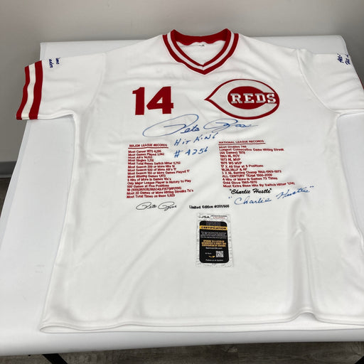 Pete Rose "Hit King #4256 Charlie Hustle" Signed Cincinnati Reds Jersey JSA COA