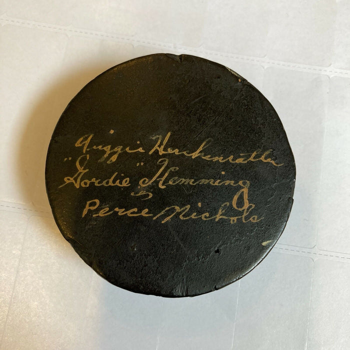 1939-40 River Vail Skeeters Team Signed Game Used Hockey Puck Auto New Jersey