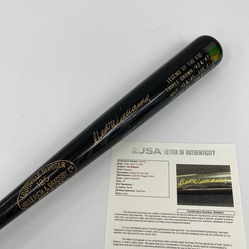 Ted Williams Signed Triple Crown Commemorative Baseball Bat JSA COA