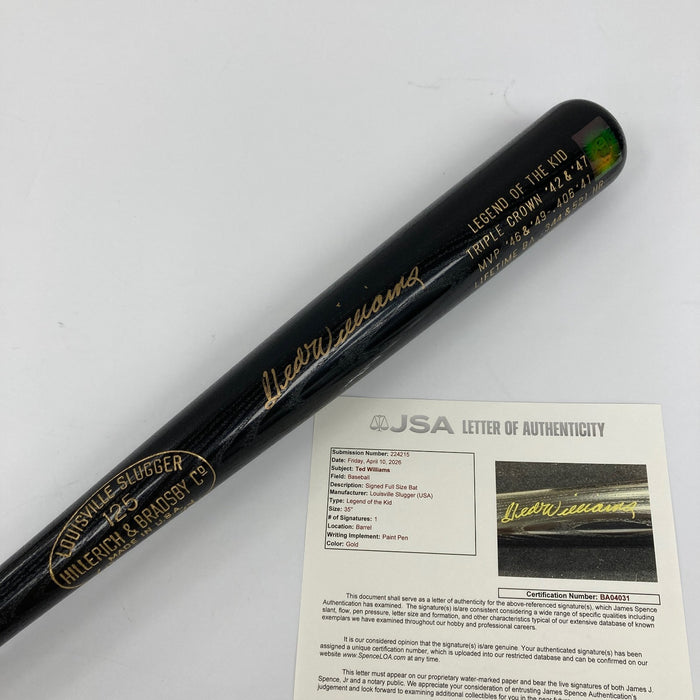 Ted Williams Signed Triple Crown Commemorative Baseball Bat JSA COA