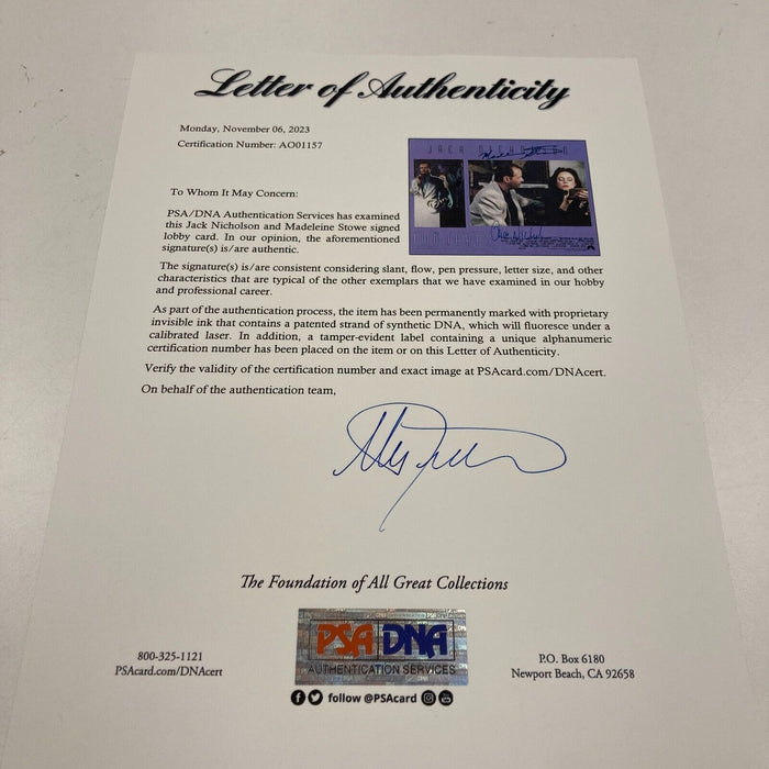 Jack Nicholson Madeleine Signed "The Two Jakes"  11 x 14 Lobby Card Photo PSA