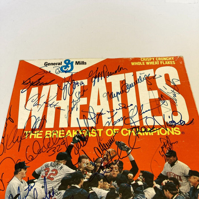 1987 Minnesota Twins World Series Champs Team Signed Wheaties Box With JSA COA