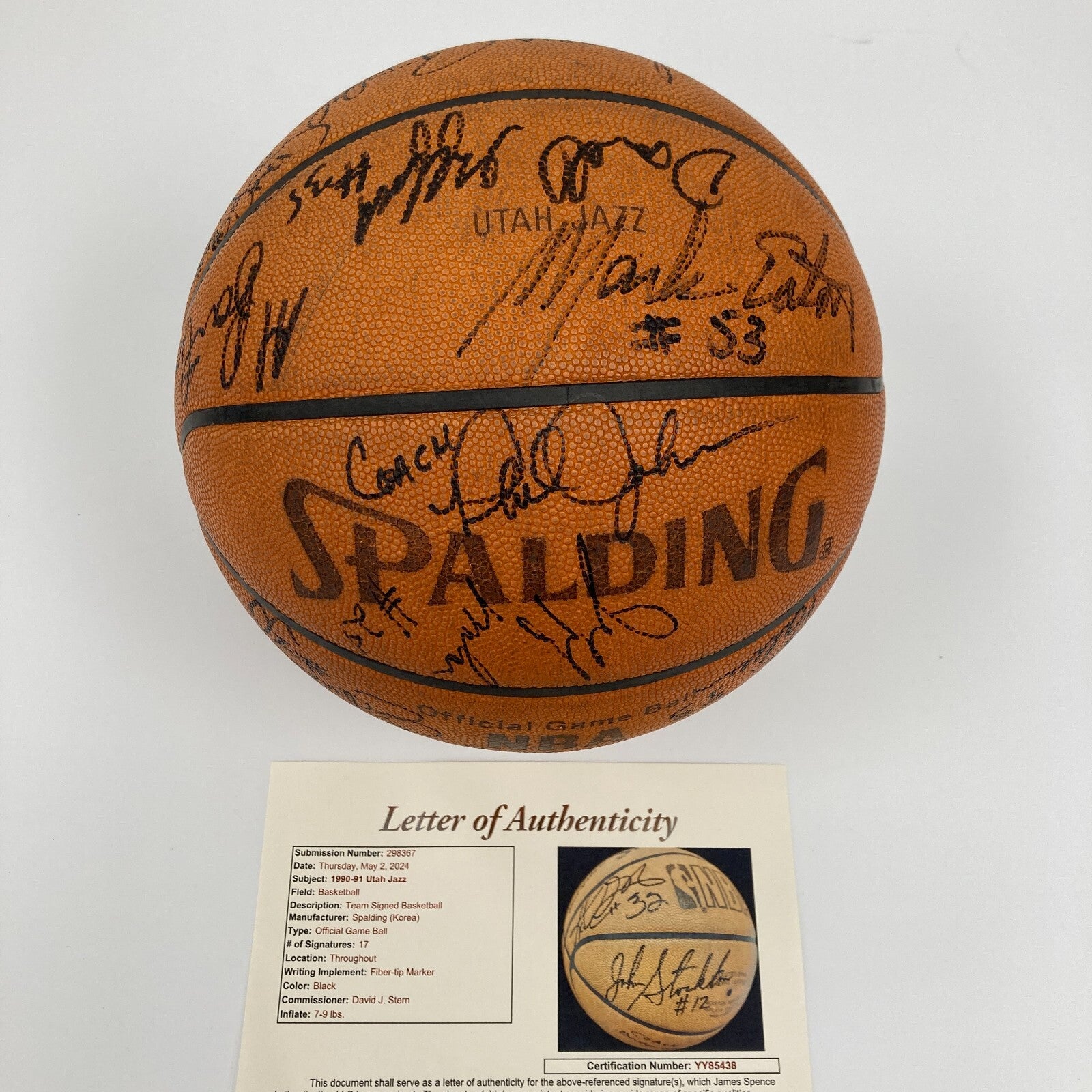 1990-91 Utah Jazz Team Signed Game Used Basketball Karl Malone