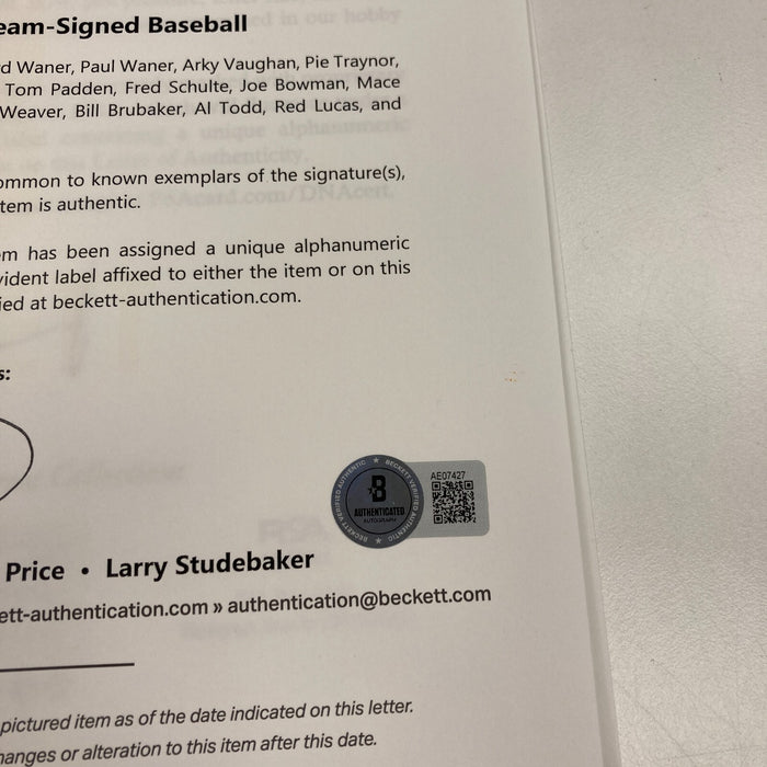 Honus Wagner Arky Vaughan Paul Waner Pie Traynor Signed Baseball PSA DNA & BAS