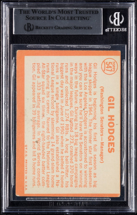 Gil Hodges Signed 1964 Topps #547 BGS Beckett Certified Auto Hall Of Fame