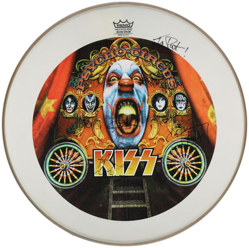 Kiss Band Signed Drumhead Gene Simmons Paul Stanley Ace Frehley Peter Criss BAS
