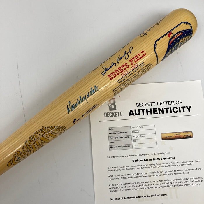 Sandy Koufax Don Drysdale Brooklyn Dodgers Legends Multi Signed Bat Beckett COA