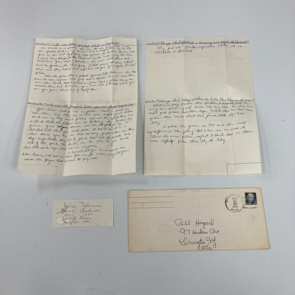 Rare Jesse Haines Signed Handwritten Questionnaire Great Baseball Content JSA
