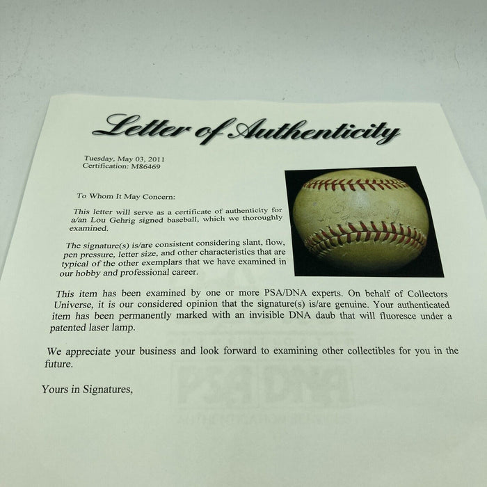 Lou Gehrig Single Signed Official American League Baseball PSA DNA COA RARE