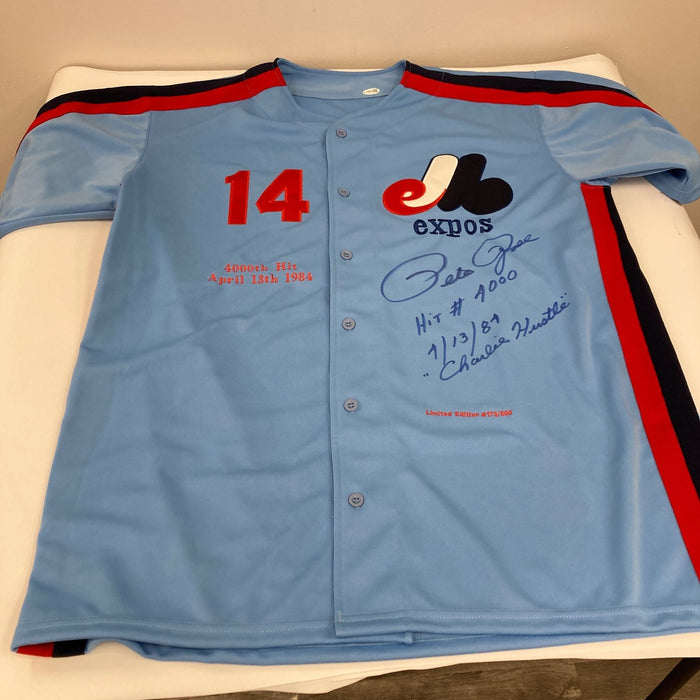 Pete Rose 4,000th Hit Signed Heavily Inscribed Montreal Expos Jersey JSA COA