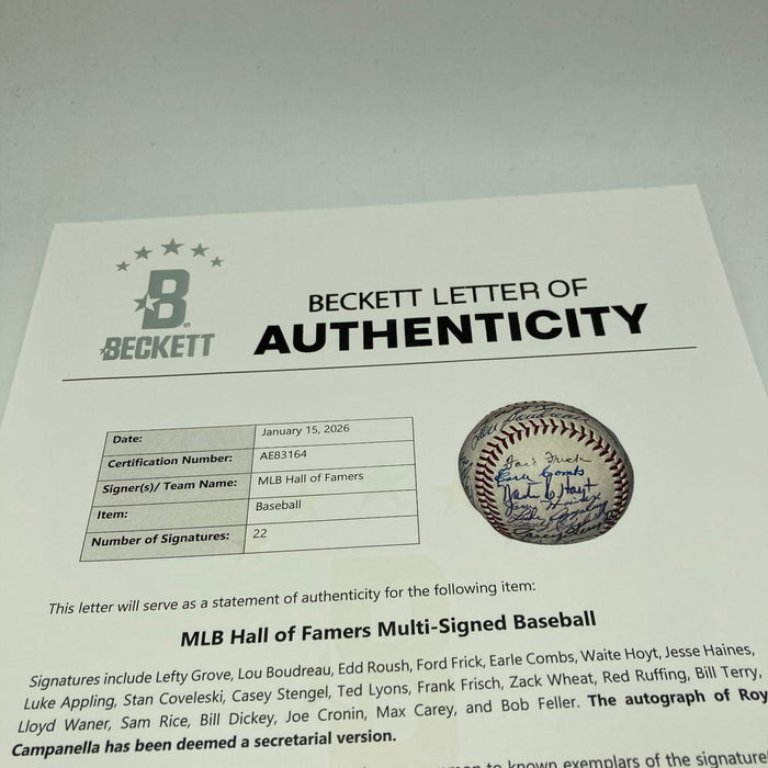Stunning 1960's Hall Of Fame Multi Signed Baseball 22 Sigs PSA & Beckett COA