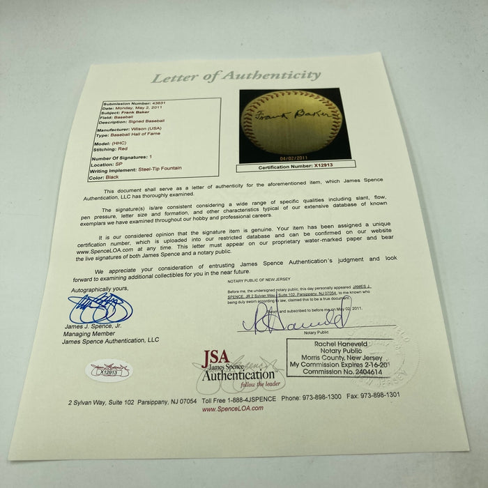 The Finest Frank "Home Run" Baker Single Signed Baseball JSA COA