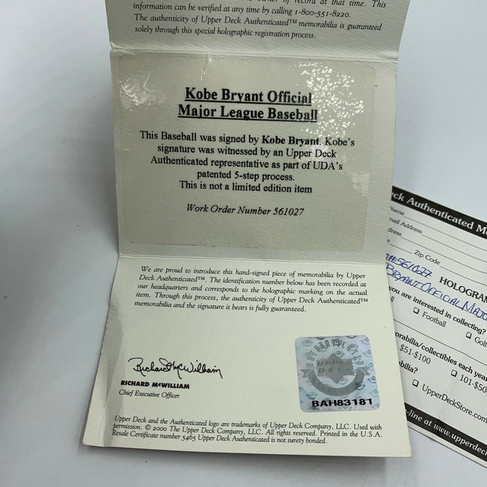 Rare Kobe Bryant Signed Major League Baseball Upper Deck UDA COA Lakers