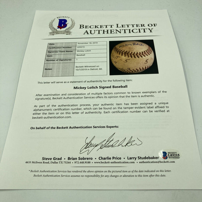 Mickey Lolich Signed Career Win No. 10 Final Out Game Used Baseball Beckett COA