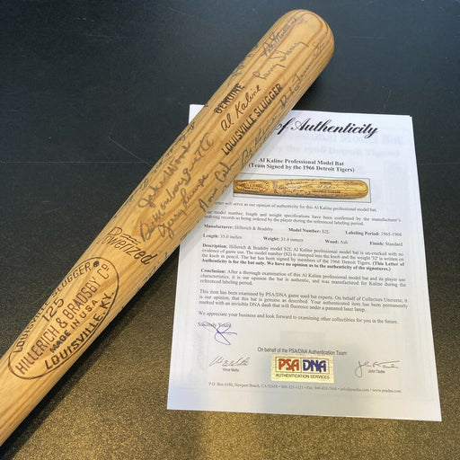 1966 Detroit Tigers Team Signed Al Kaline Game Issued Bat PSA DNA & JSA COA